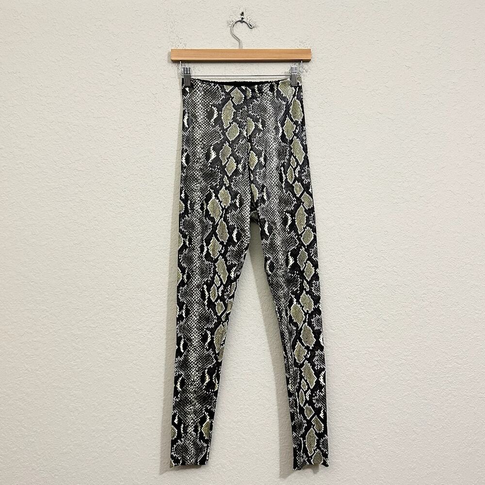 COMMANDO Leggings Gray Olive Green Snakeskin Faux Leather High Rise